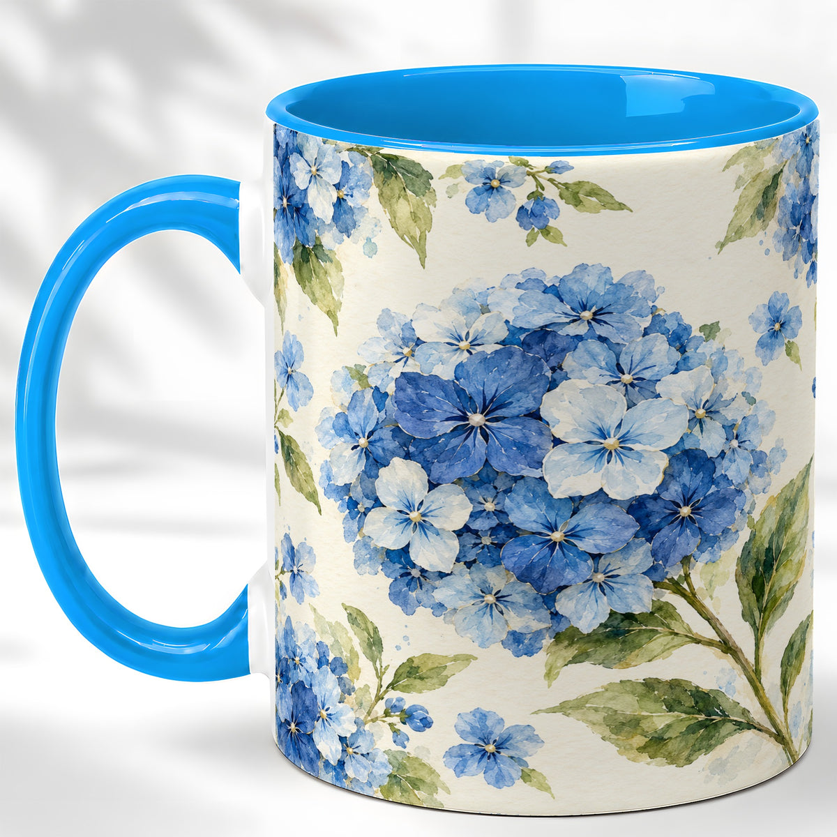 #pl[11oz|Blue] Blue Hydrangea Coffee Mug, Watercolor Floral Mug, Ceramic Cup
