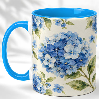 #pl[11oz|Blue] Blue Hydrangea Coffee Mug, Watercolor Floral Mug, Ceramic Cup