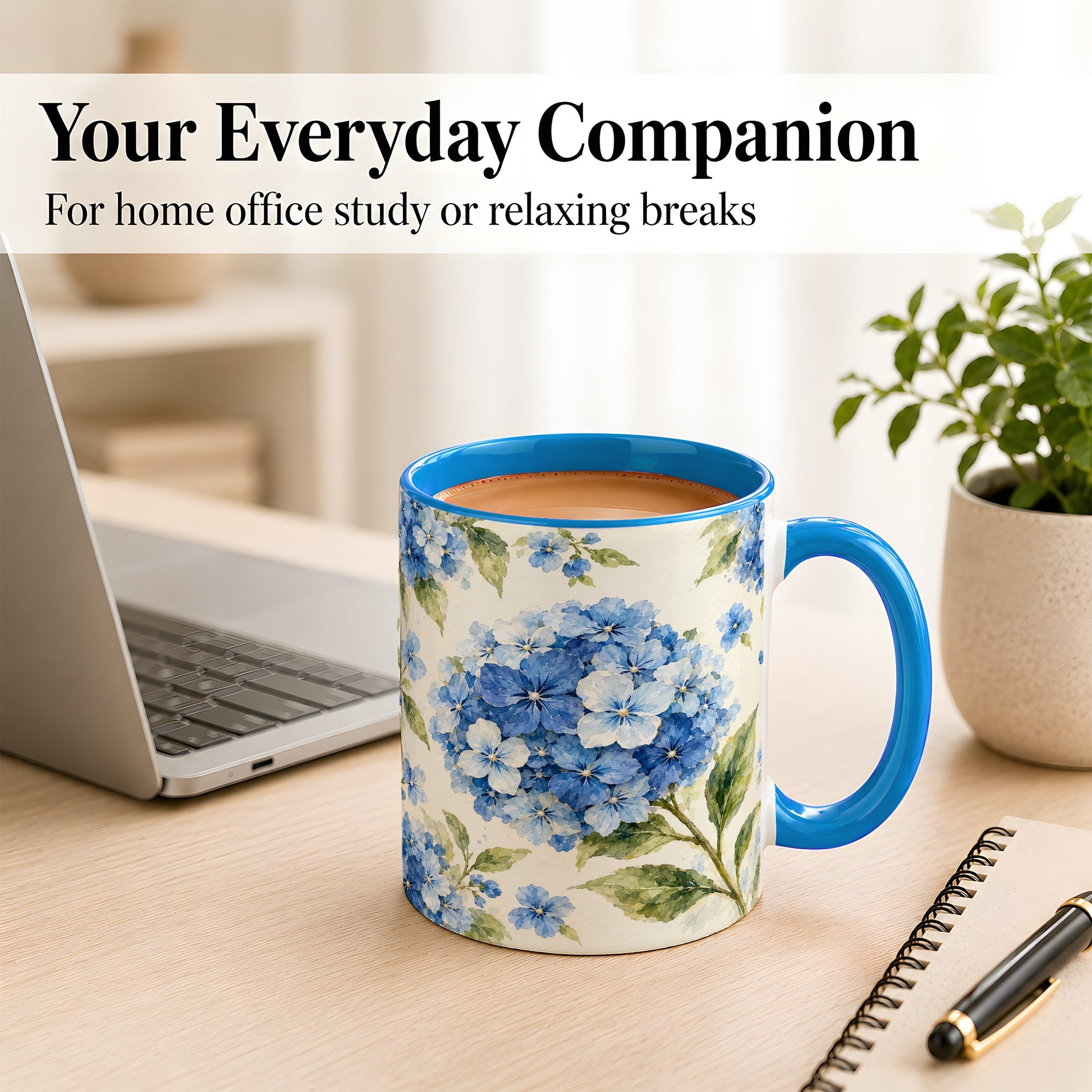#pl[11oz|Blue] Blue Hydrangea Coffee Mug, Watercolor Floral Mug, Ceramic Cup
