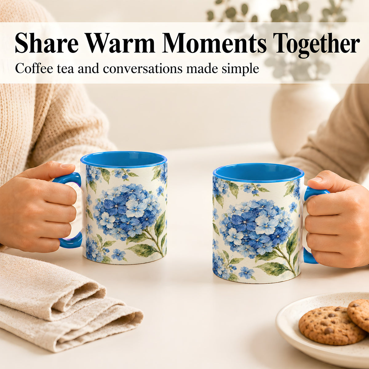 #pl[11oz|Blue] Blue Hydrangea Coffee Mug, Watercolor Floral Mug, Ceramic Cup