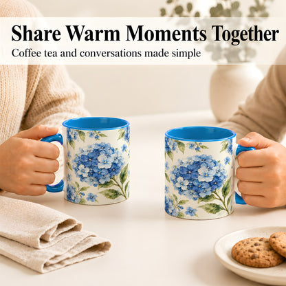 #pl[11oz|Blue] Blue Hydrangea Coffee Mug, Watercolor Floral Mug, Ceramic Cup