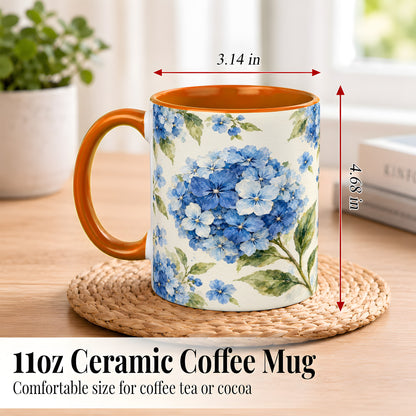 #pl[11oz|Orange] Blue Hydrangea Coffee Mug, Watercolor Floral Mug, Ceramic Cup