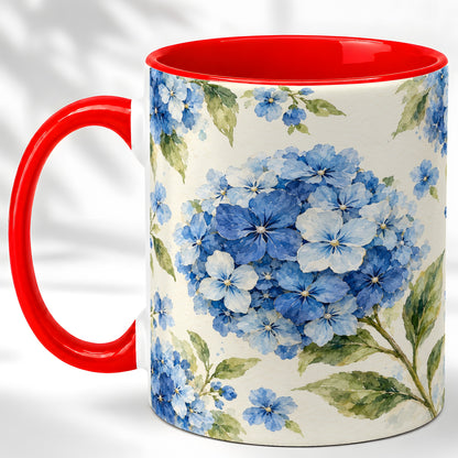 Blue Hydrangea Coffee Mug, Watercolor Floral Mug, Ceramic Cup