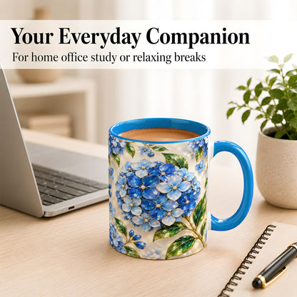 #pl[11oz|Blue] Jeweled Blue Hydrangea Coffee Mug, Floral Art Mug, Ceramic Cup