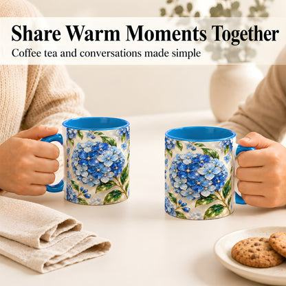 #pl[11oz|Blue] Jeweled Blue Hydrangea Coffee Mug, Floral Art Mug, Ceramic Cup