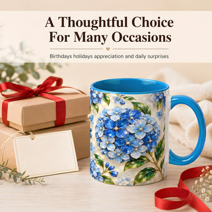 #pl[11oz|Blue] Jeweled Blue Hydrangea Coffee Mug, Floral Art Mug, Ceramic Cup