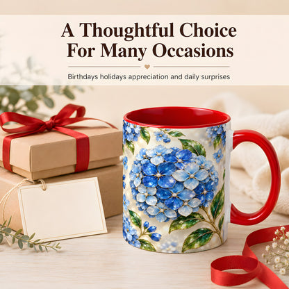 #pl[11oz|Red] Jeweled Blue Hydrangea Coffee Mug, Floral Art Mug, Ceramic Cup