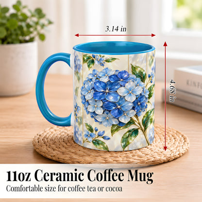 #pl[11oz|Blue] Faceted Blue Hydrangea Coffee Mug, Floral Art Mug, Ceramic Cup