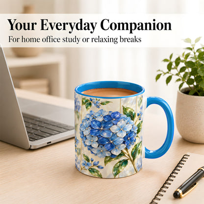 #pl[11oz|Blue] Faceted Blue Hydrangea Coffee Mug, Floral Art Mug, Ceramic Cup