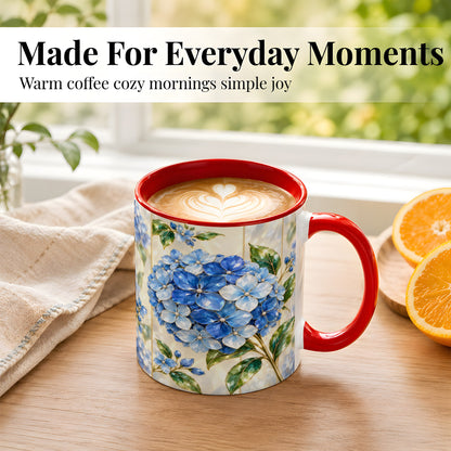 #pl[11oz|Red] Faceted Blue Hydrangea Coffee Mug, Floral Art Mug, Ceramic Cup