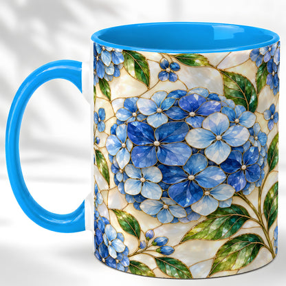 #pl[11oz|Blue] Blue Hydrangea Mosaic Coffee Mug, Floral Art Mug, Ceramic Cup