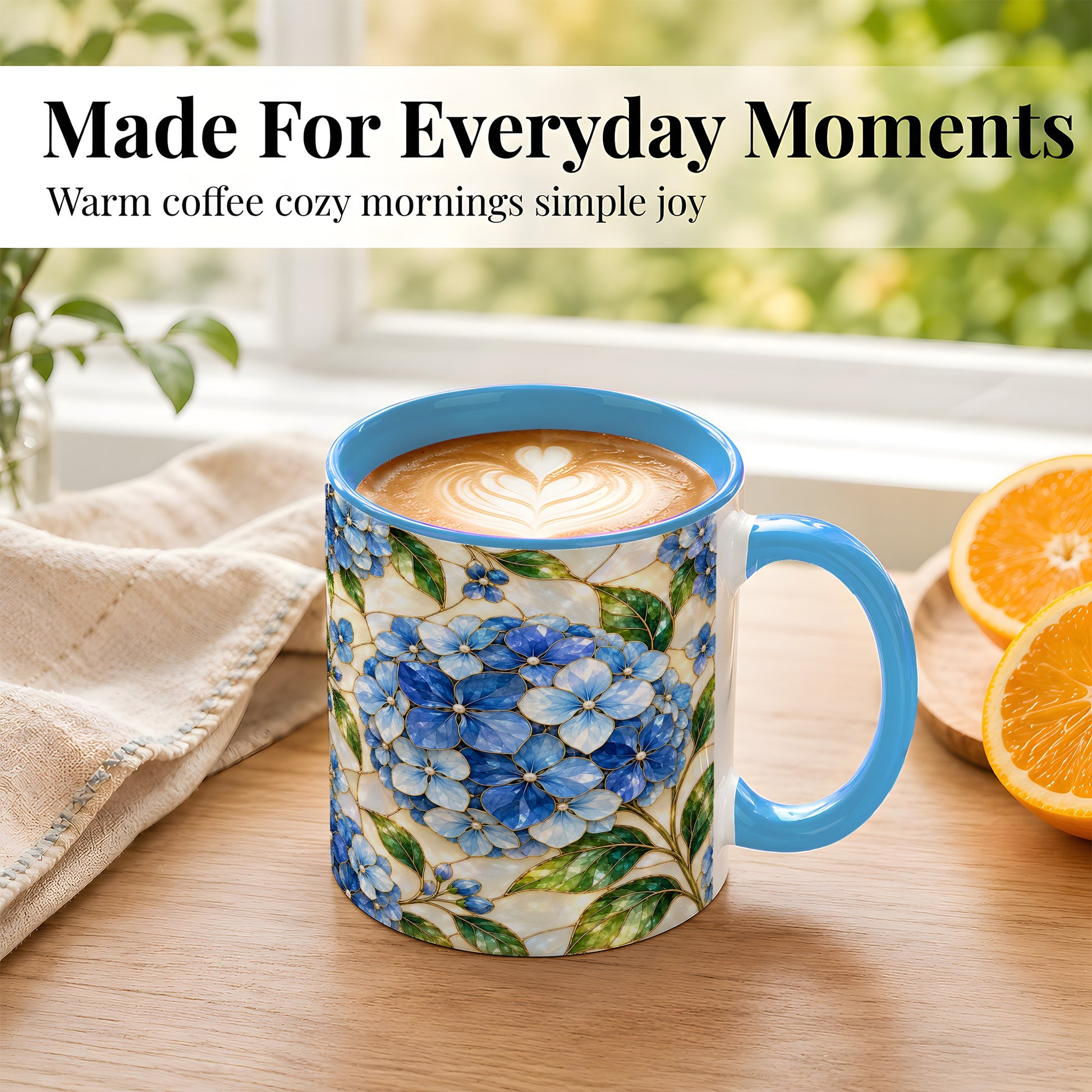 #pl[11oz|Blue] Blue Hydrangea Mosaic Coffee Mug, Floral Art Mug, Ceramic Cup