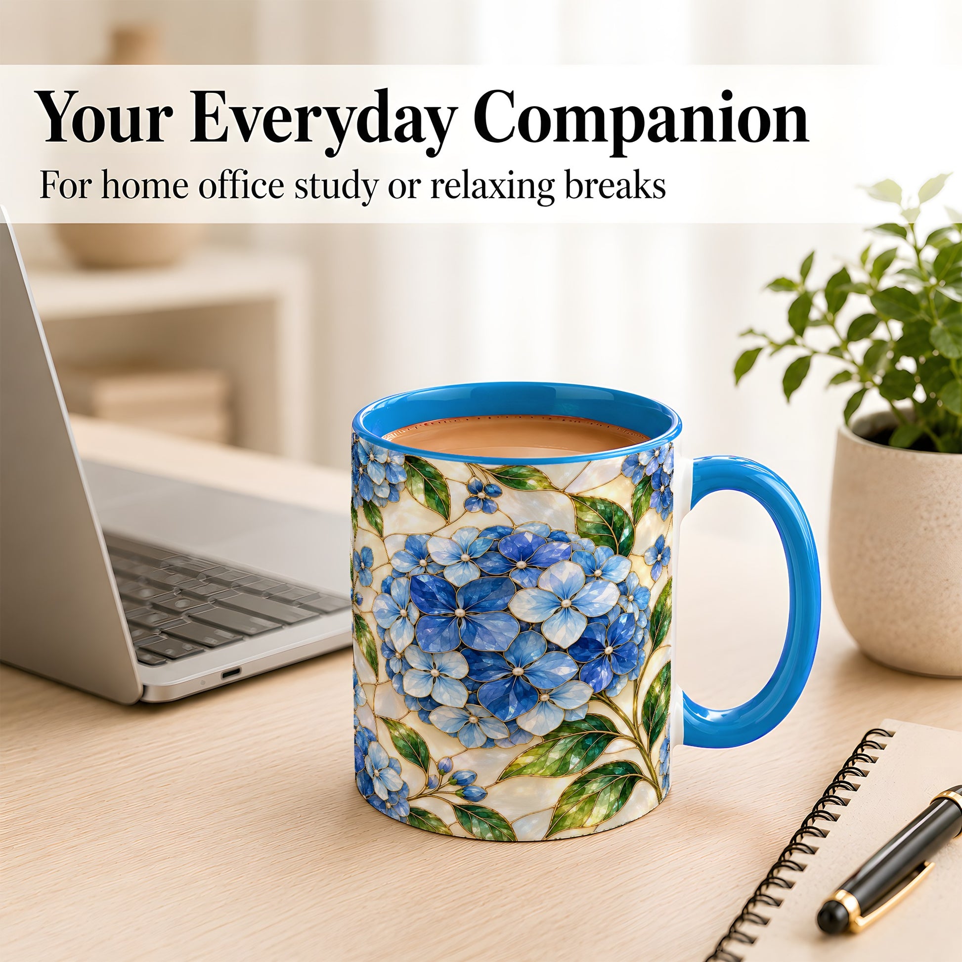 #pl[11oz|Blue] Blue Hydrangea Mosaic Coffee Mug, Floral Art Mug, Ceramic Cup