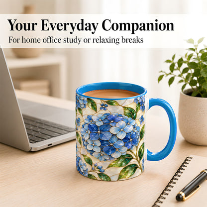 #pl[11oz|Blue] Blue Hydrangea Mosaic Coffee Mug, Floral Art Mug, Ceramic Cup