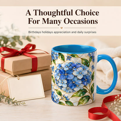 #pl[11oz|Blue] Blue Hydrangea Mosaic Coffee Mug, Floral Art Mug, Ceramic Cup