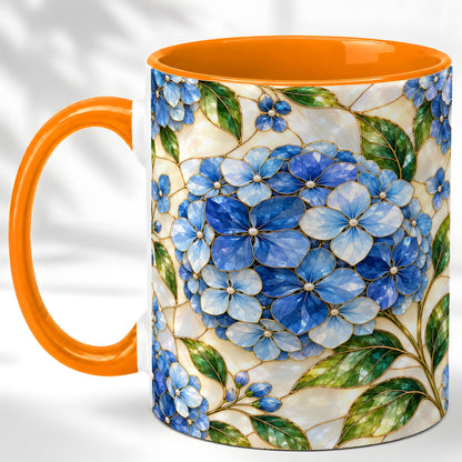 #pl[11oz|Orange] Blue Hydrangea Mosaic Coffee Mug, Floral Art Mug, Ceramic Cup