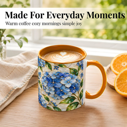 #pl[11oz|Orange] Blue Hydrangea Mosaic Coffee Mug, Floral Art Mug, Ceramic Cup