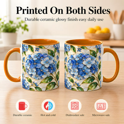 #pl[11oz|Orange] Blue Hydrangea Mosaic Coffee Mug, Floral Art Mug, Ceramic Cup