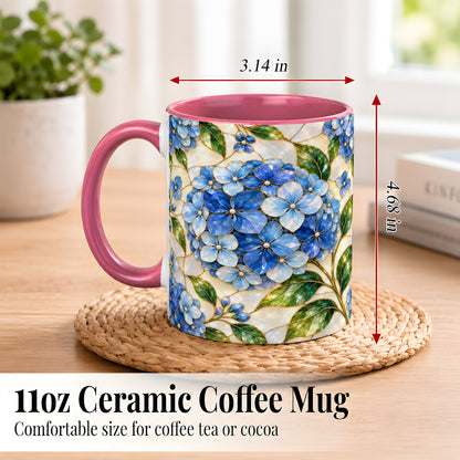 #pl[11oz|Pink] Blue Hydrangea Mosaic Coffee Mug, Floral Art Mug, Ceramic Cup