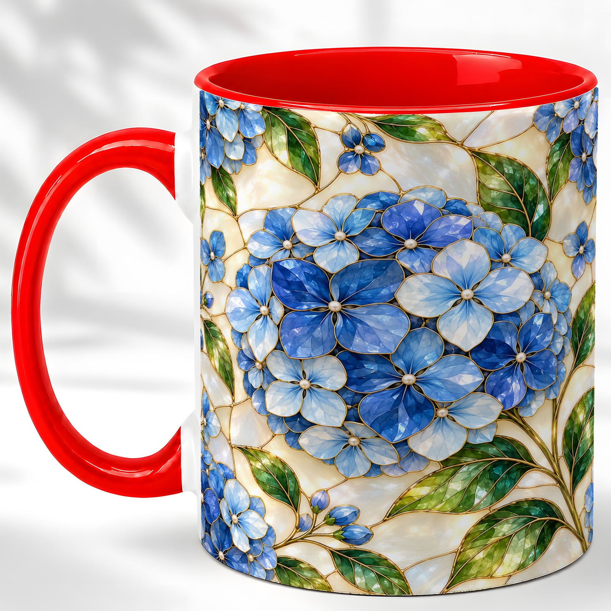 Blue Hydrangea Mosaic Coffee Mug, Floral Art Mug, Ceramic Cup