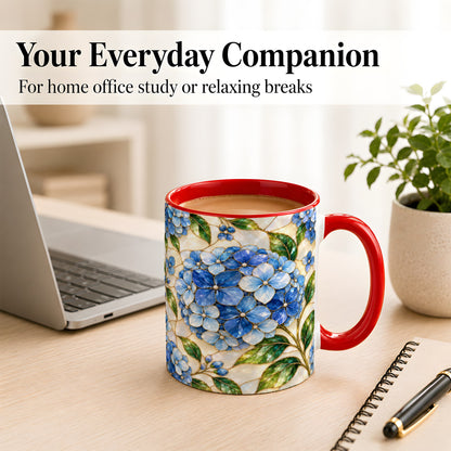 #pl[11oz|Red] Blue Hydrangea Mosaic Coffee Mug, Floral Art Mug, Ceramic Cup
