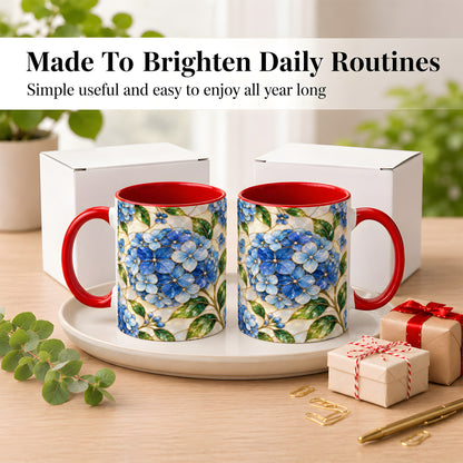 #pl[11oz|Red] Blue Hydrangea Mosaic Coffee Mug, Floral Art Mug, Ceramic Cup