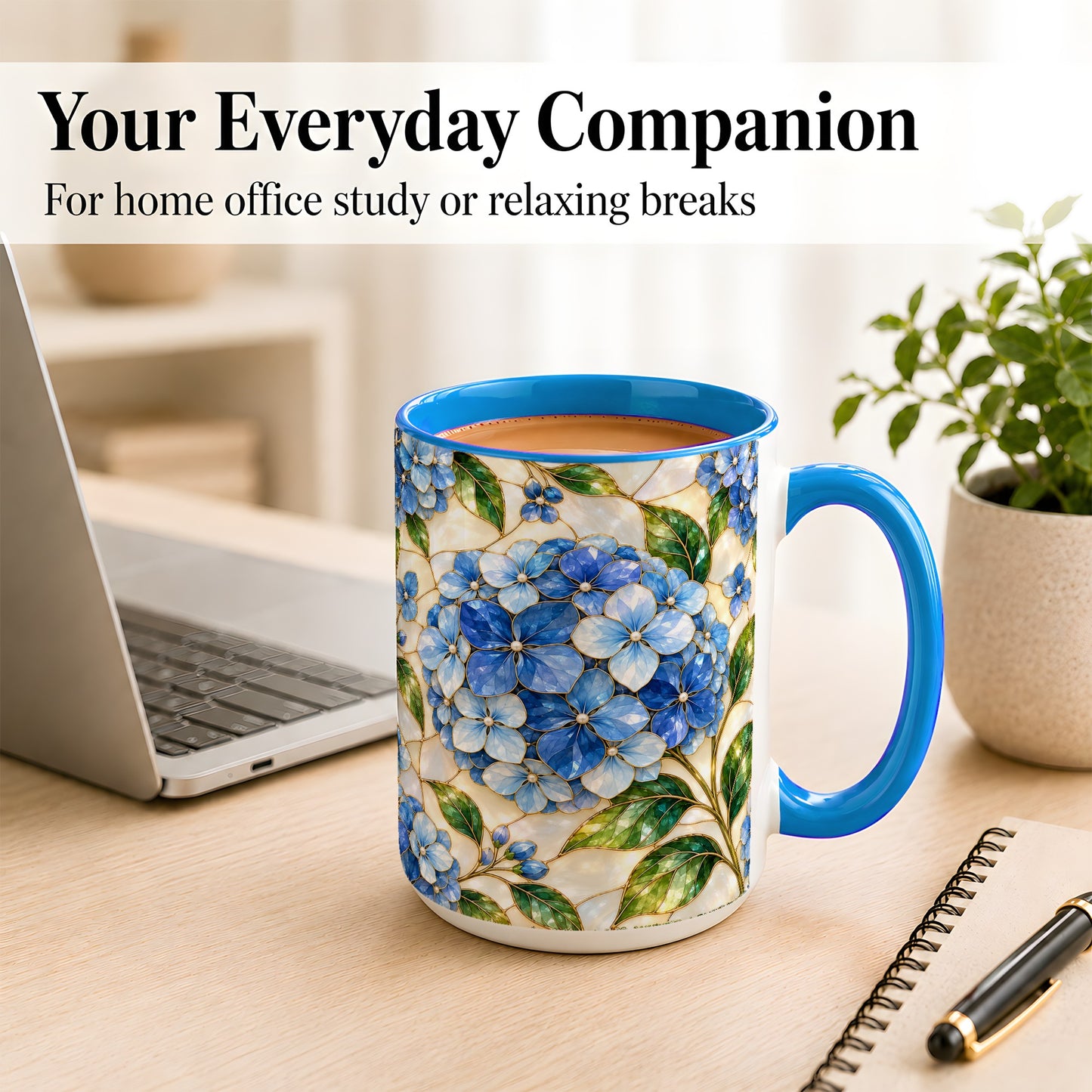 #pl[15oz|Blue] Blue Hydrangea Mosaic Coffee Mug, Floral Art Mug, Ceramic Cup