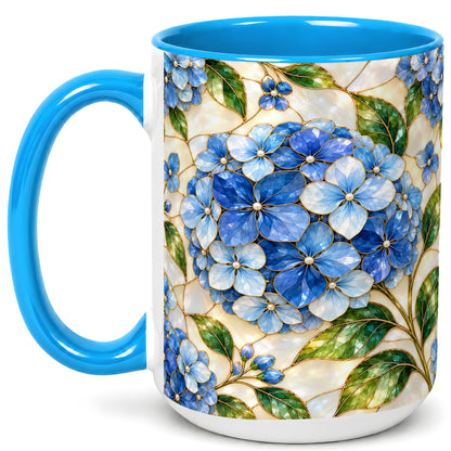 #pl[15oz|Blue] Blue Hydrangea Mosaic Coffee Mug, Floral Art Mug, Ceramic Cup