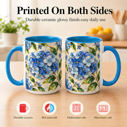 #pl[15oz|Blue] Blue Hydrangea Mosaic Coffee Mug, Floral Art Mug, Ceramic Cup