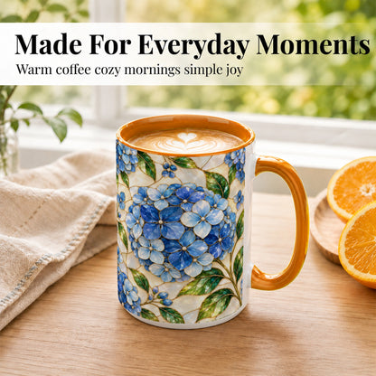 #pl[15oz|Orange] Blue Hydrangea Mosaic Coffee Mug, Floral Art Mug, Ceramic Cup