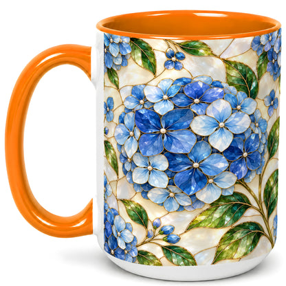 #pl[15oz|Orange] Blue Hydrangea Mosaic Coffee Mug, Floral Art Mug, Ceramic Cup