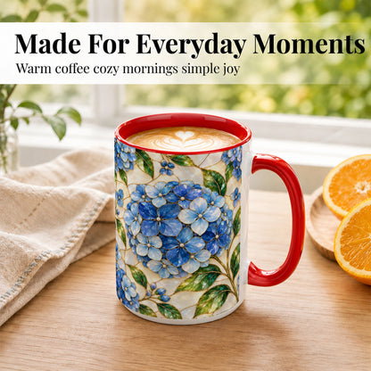 #pl[15oz|Red] Blue Hydrangea Mosaic Coffee Mug, Floral Art Mug, Ceramic Cup