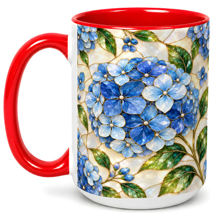 #pl[15oz|Red] Blue Hydrangea Mosaic Coffee Mug, Floral Art Mug, Ceramic Cup