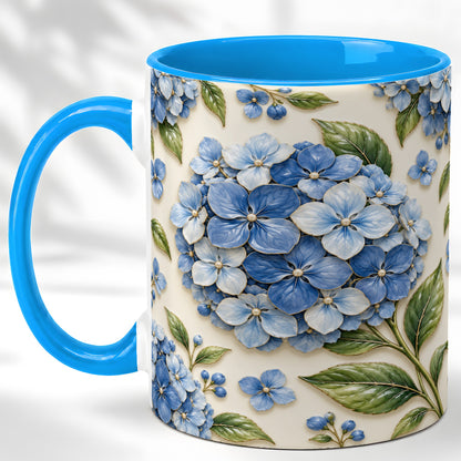 #pl[11oz|Blue] Blue Hydrangea Coffee Mug, Botanical Floral Mug, Ceramic Cup