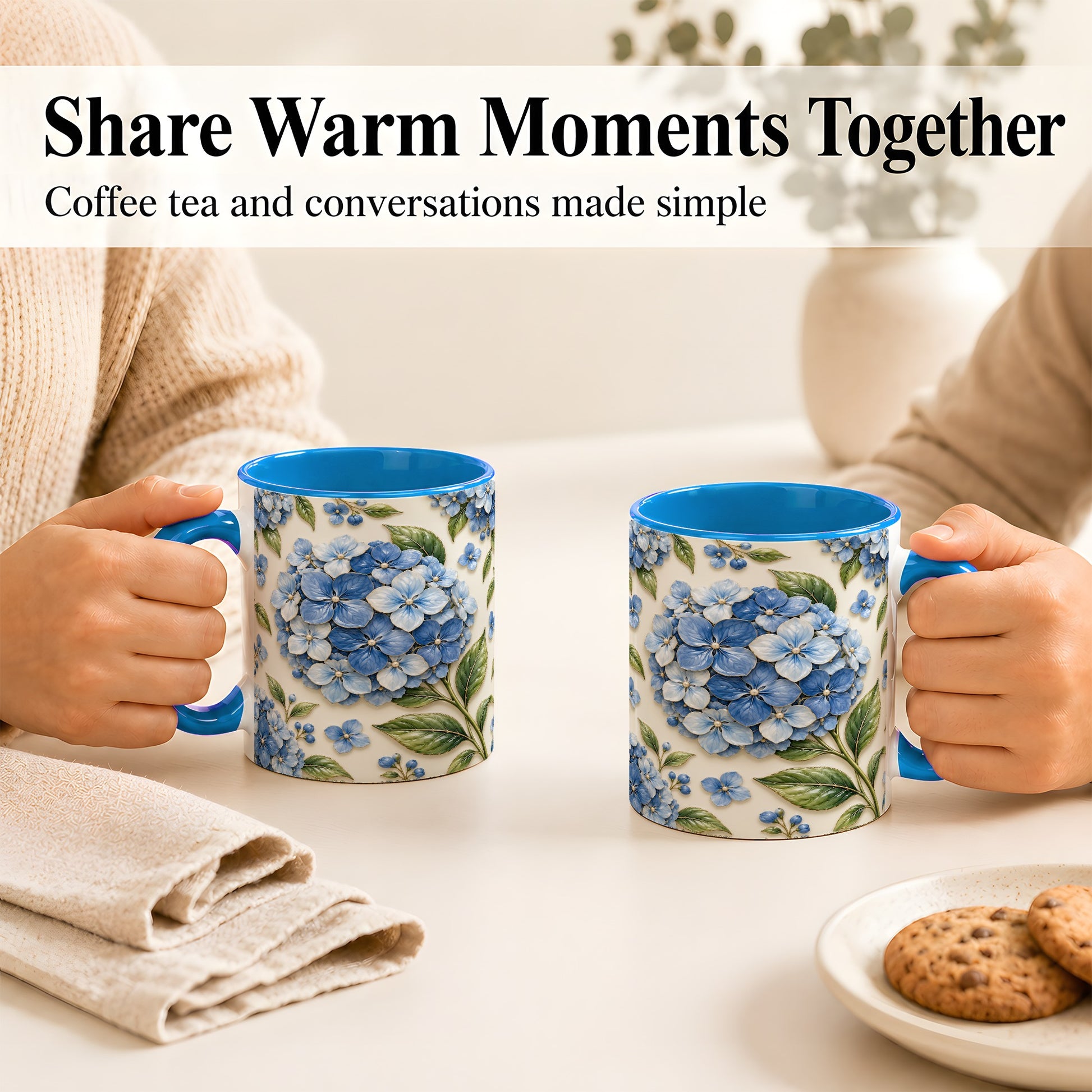 #pl[11oz|Blue] Blue Hydrangea Coffee Mug, Botanical Floral Mug, Ceramic Cup