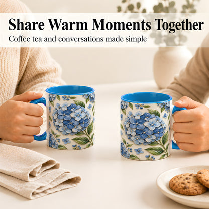 #pl[11oz|Blue] Blue Hydrangea Coffee Mug, Botanical Floral Mug, Ceramic Cup