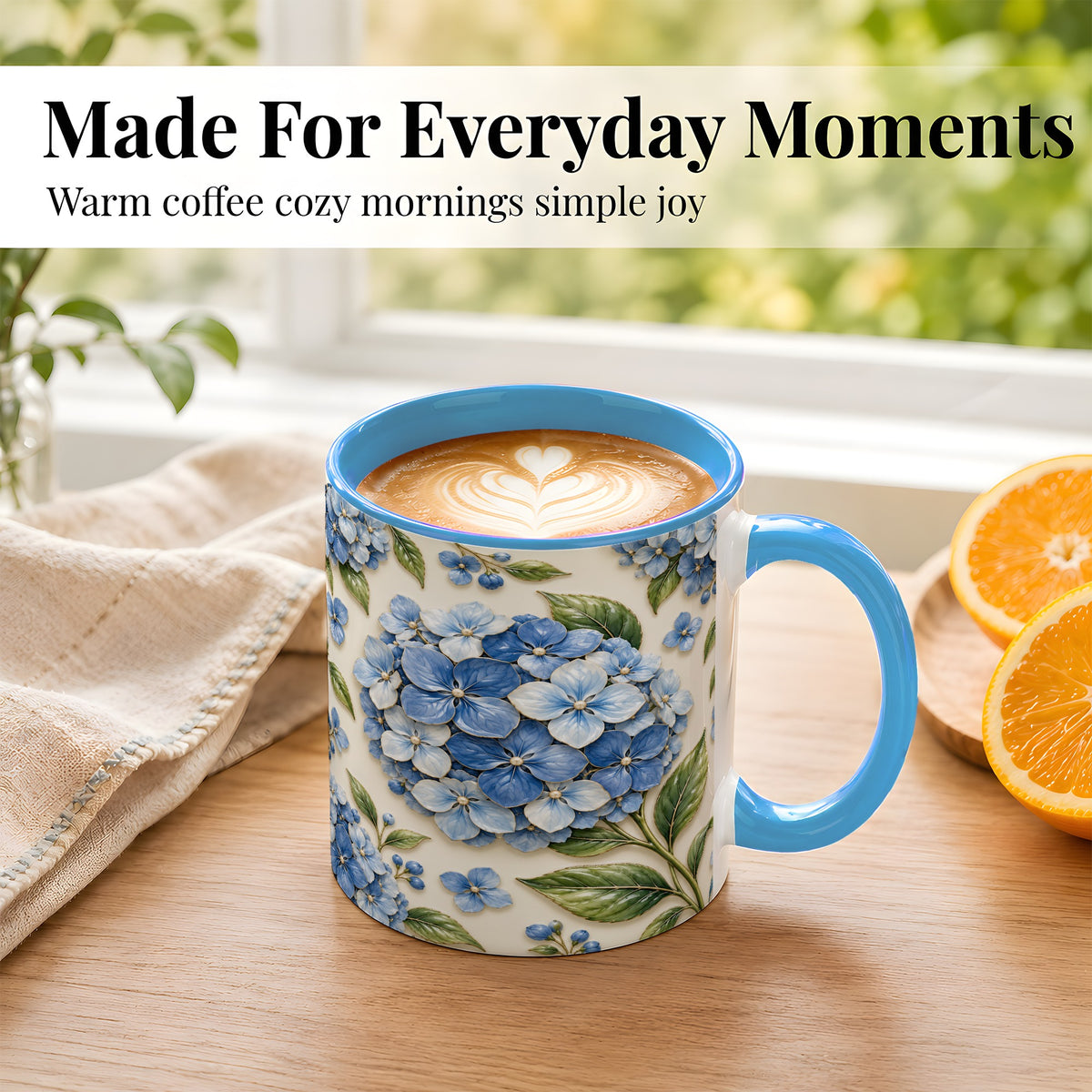 #pl[11oz|Blue] Blue Hydrangea Coffee Mug, Botanical Floral Mug, Ceramic Cup