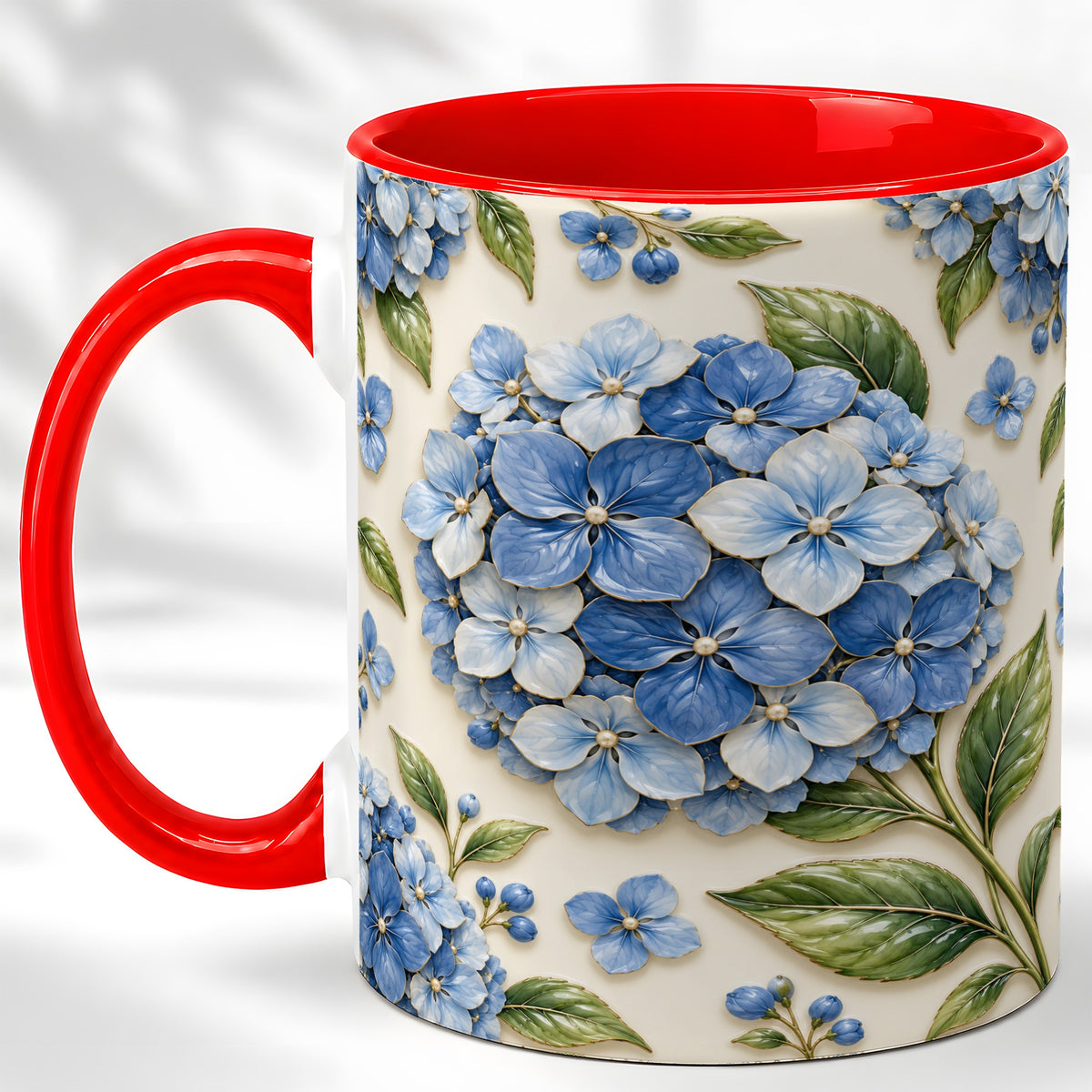 Blue Hydrangea Coffee Mug, Botanical Floral Mug, Ceramic Cup