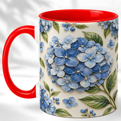 Blue Hydrangea Coffee Mug, Botanical Floral Mug, Ceramic Cup