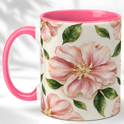 #pl[11oz|Pink] Pink Floral Coffee Mug, Botanical Blossom Mug, Ceramic Cup
