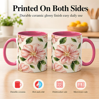 #pl[11oz|Pink] Pink Floral Coffee Mug, Botanical Blossom Mug, Ceramic Cup