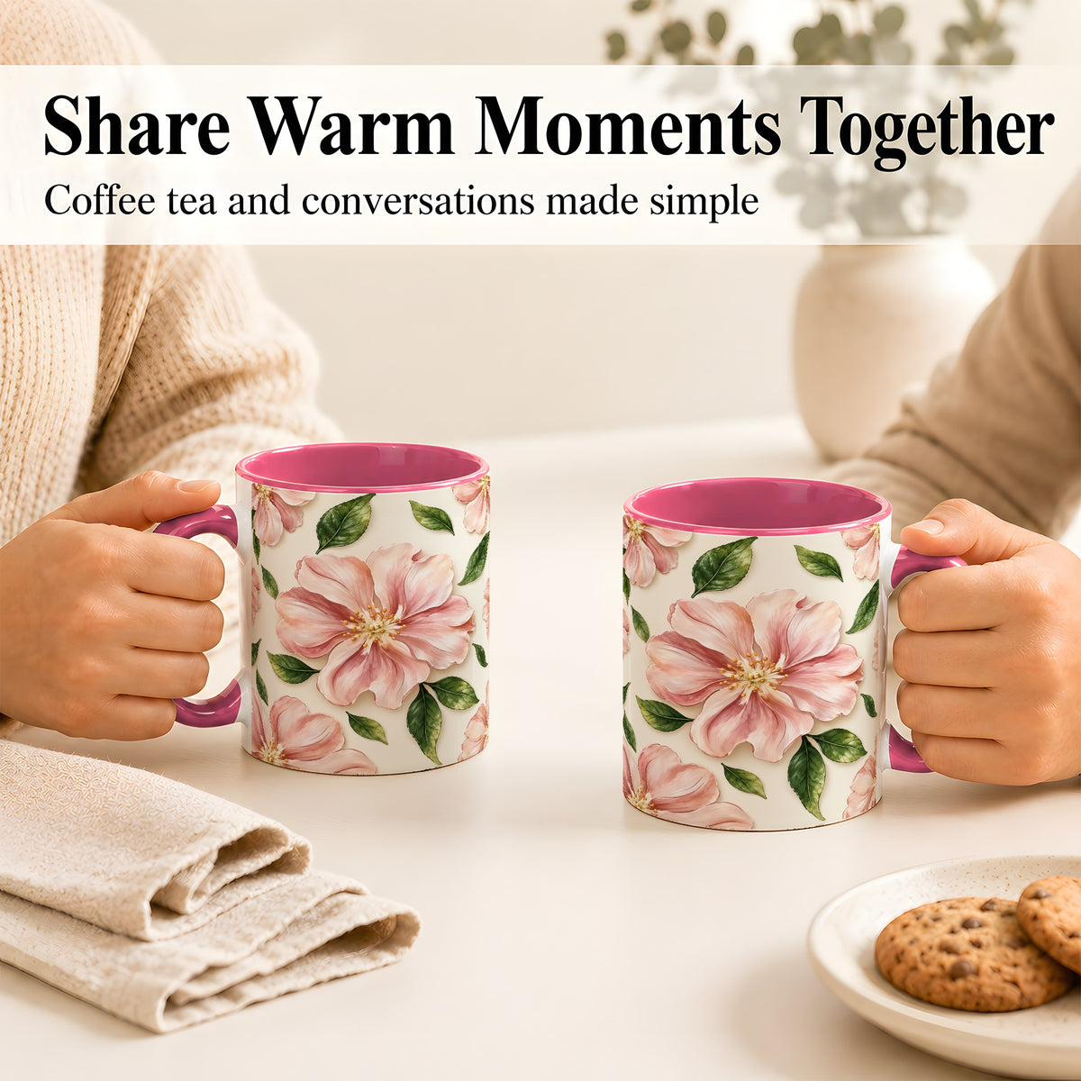 #pl[11oz|Pink] Pink Floral Coffee Mug, Botanical Blossom Mug, Ceramic Cup