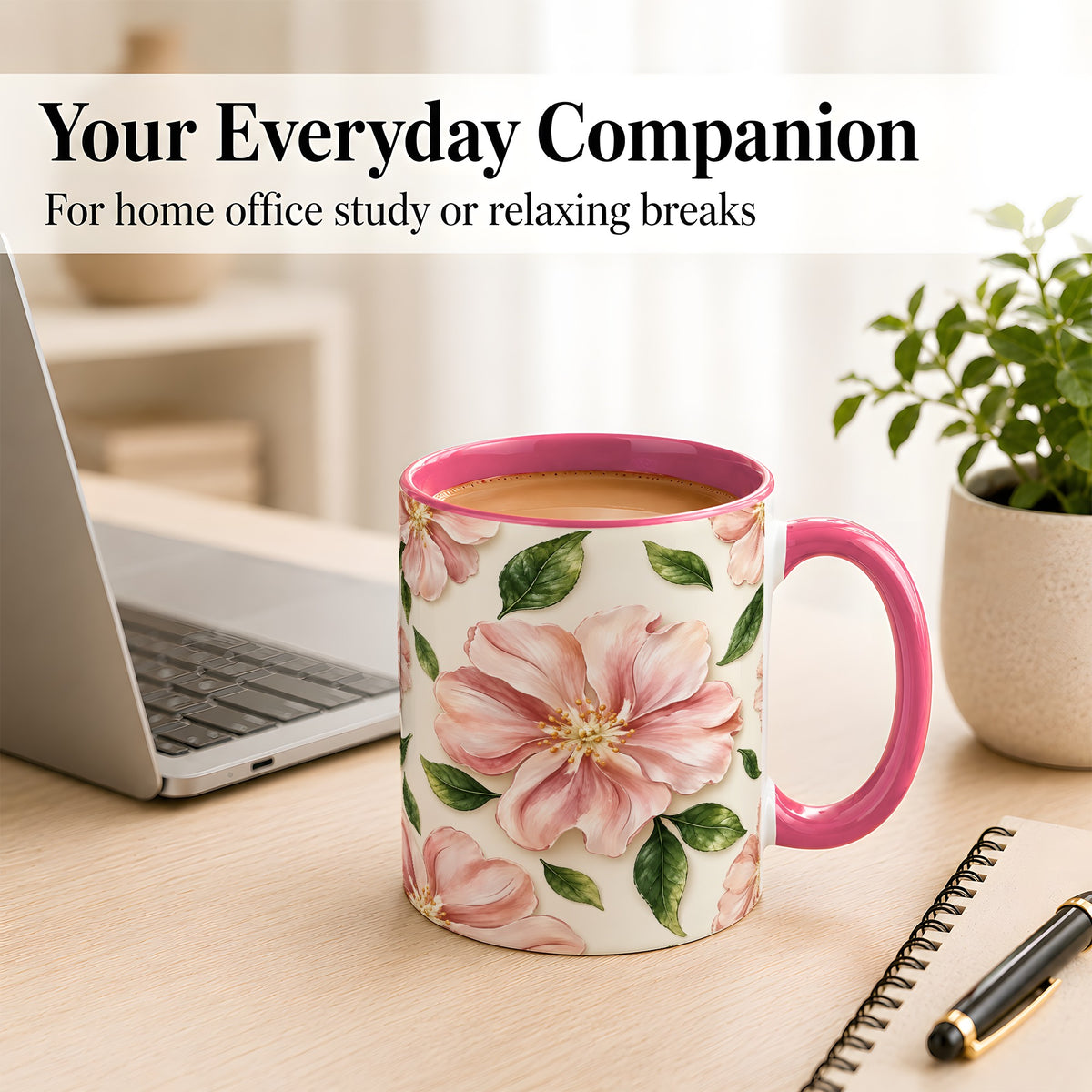 #pl[11oz|Pink] Pink Floral Coffee Mug, Botanical Blossom Mug, Ceramic Cup