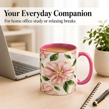 #pl[11oz|Pink] Pink Floral Coffee Mug, Botanical Blossom Mug, Ceramic Cup