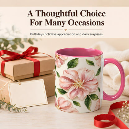 #pl[11oz|Pink] Pink Floral Coffee Mug, Botanical Blossom Mug, Ceramic Cup