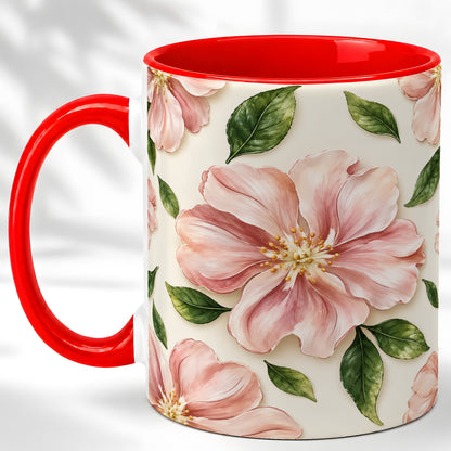 Pink Floral Coffee Mug, Botanical Blossom Mug, Ceramic Cup