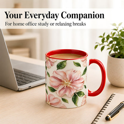 #pl[11oz|Red] Pink Floral Coffee Mug, Botanical Blossom Mug, Ceramic Cup