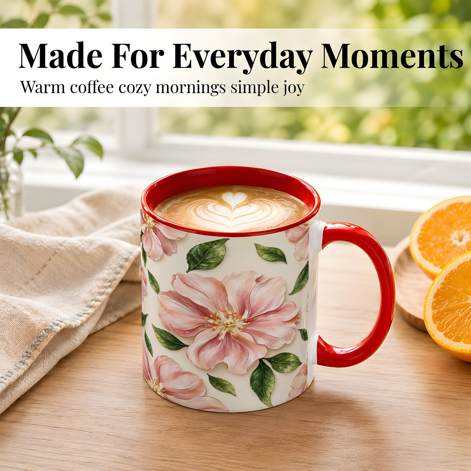#pl[11oz|Red] Pink Floral Coffee Mug, Botanical Blossom Mug, Ceramic Cup