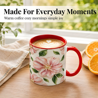 #pl[11oz|Red] Pink Floral Coffee Mug, Botanical Blossom Mug, Ceramic Cup