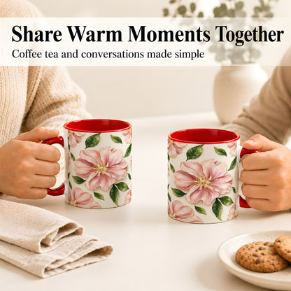#pl[11oz|Red] Pink Floral Coffee Mug, Botanical Blossom Mug, Ceramic Cup